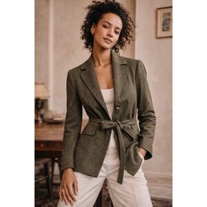 Vintage 1970s Renfrew Tweed Belted Silk Blend Blazer Jacket‎ Gold Lining Size 6